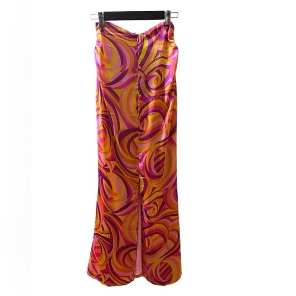 House Of Harlow 1960 Strapless Midi Maxi Dress Orange Pink Psychedelic Small - Picture 5 of 13